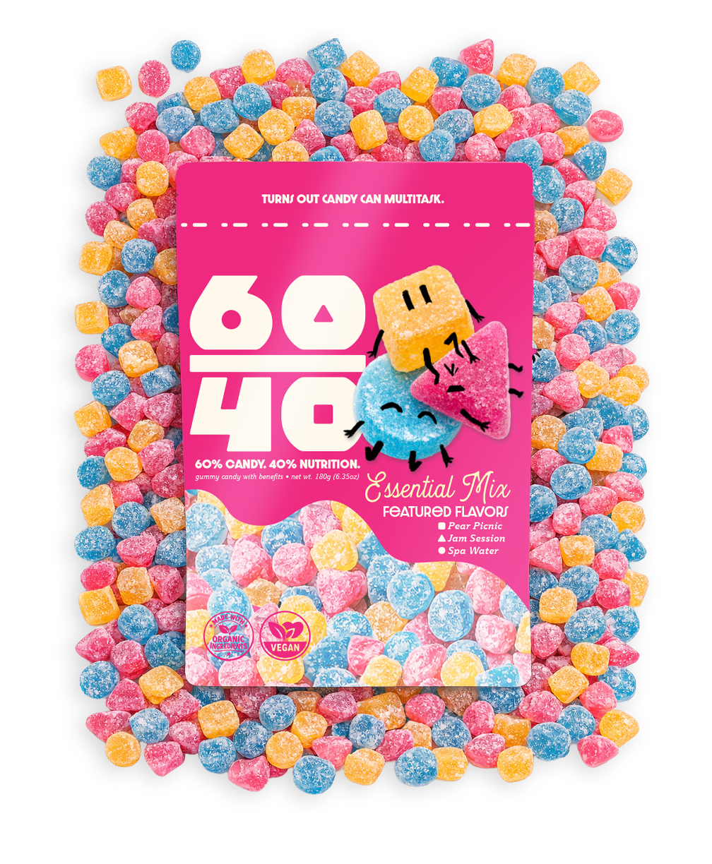 The Essential Mix laying on a bed of gummies